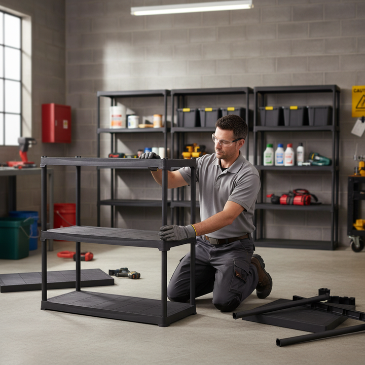 Heavy Duty Plastic Shelving Unit - 1760mm High - 20kg Capacity - Charcoal Finish - Front view