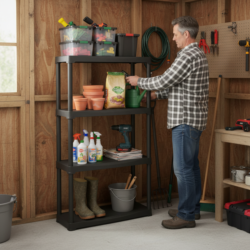 Premium Plastic Shed Shelving - 1330mm High - 20kg Capacity - Charcoal - Side view