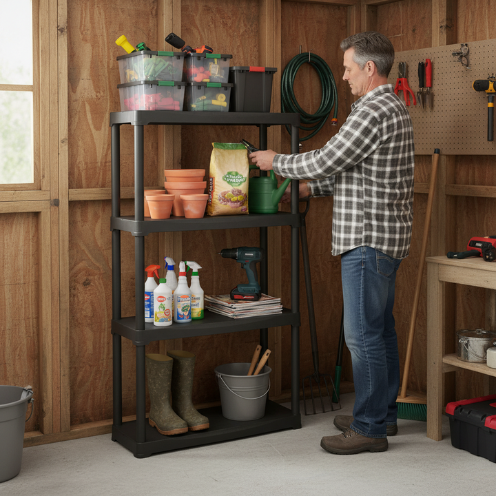 Premium Plastic Shed Shelving - 1330mm High - 20kg Capacity - Charcoal - Side view