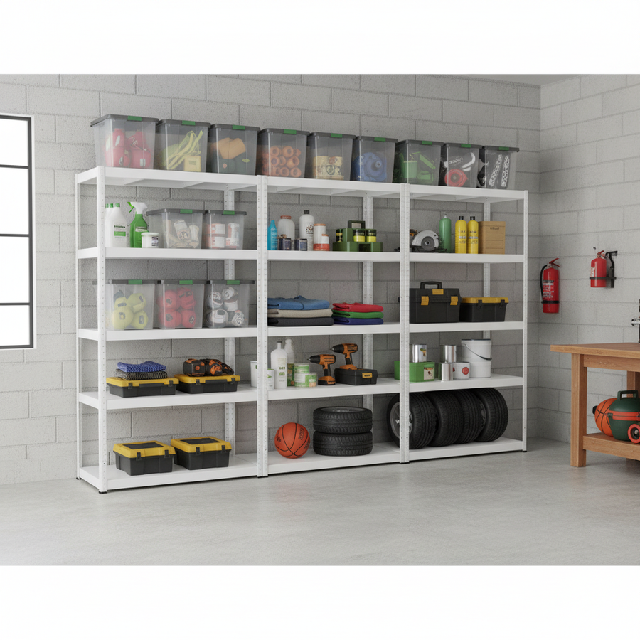Heavy Duty Metal Shelving Unit - 1800mm High - 90/130kg Capacity - White - Front view