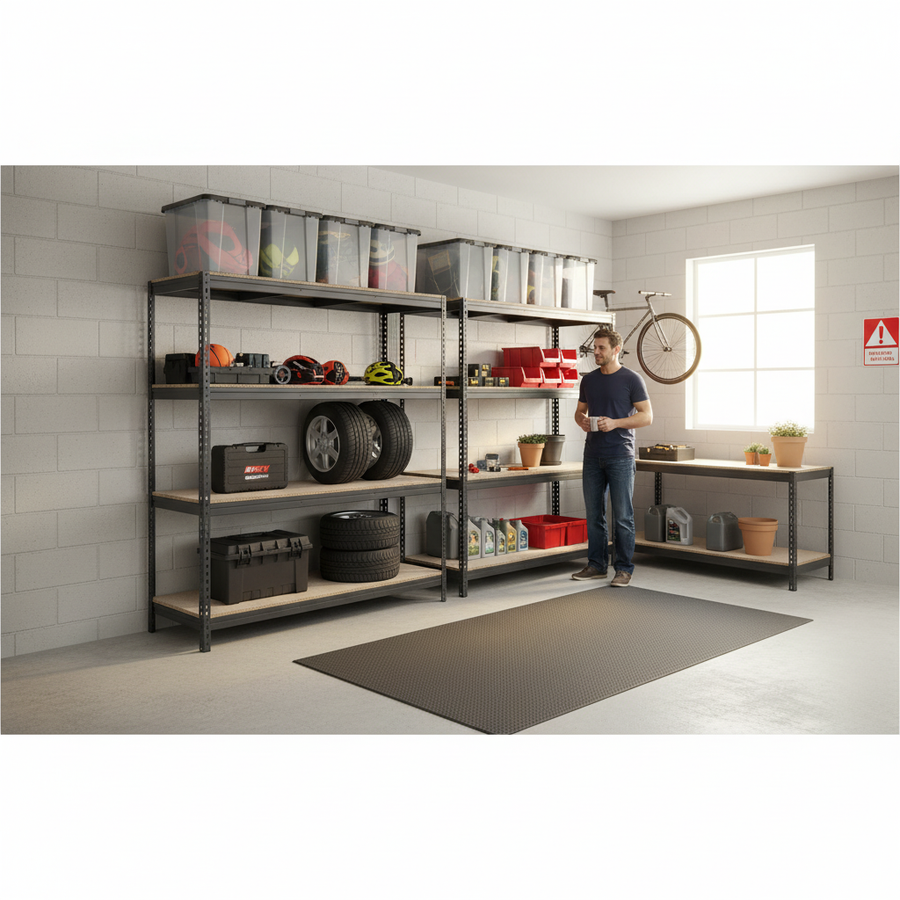 Premium Industrial Shelving & Workbench Bundle - 1800mm High & 1600mm Wide - Grey - Front view