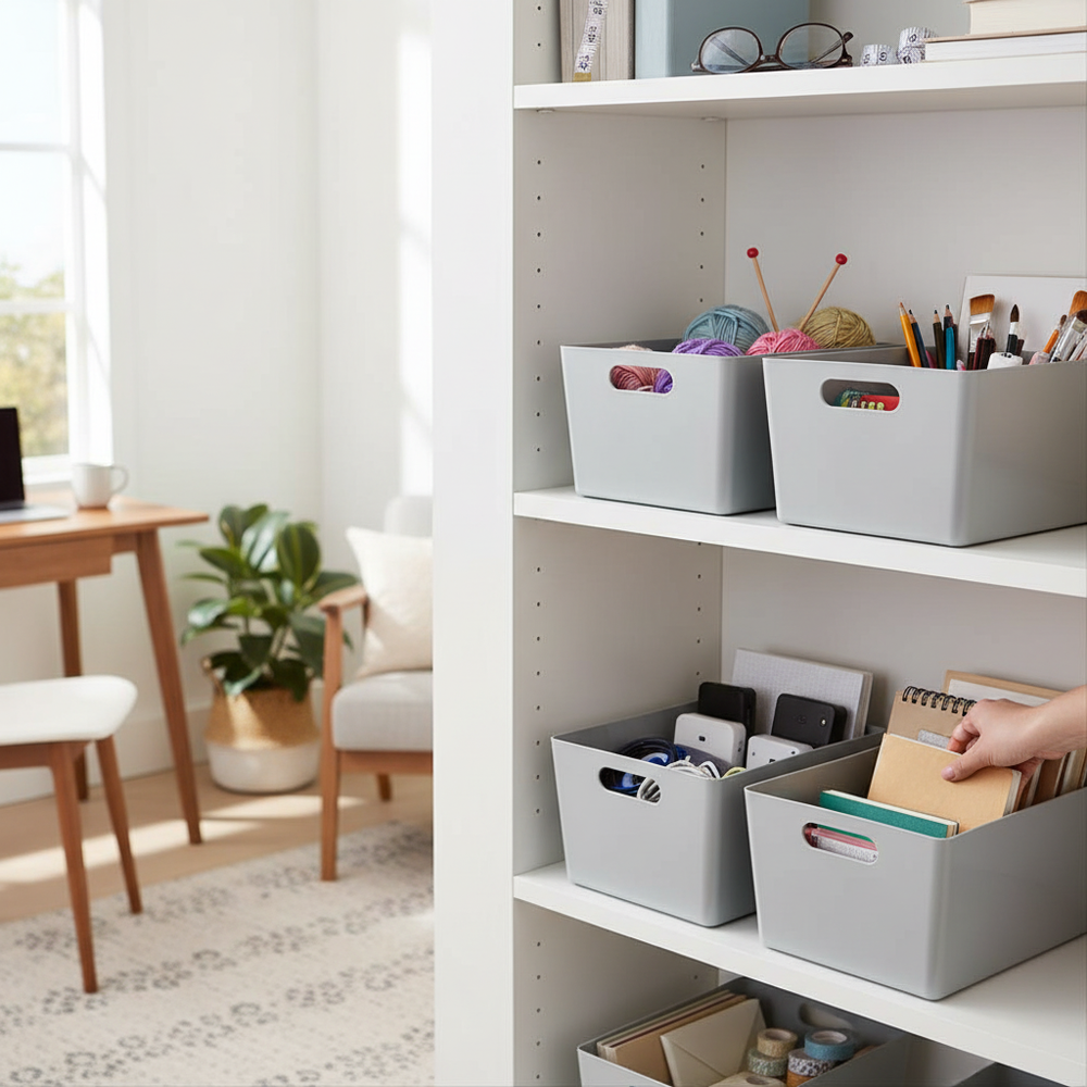 Premium Storage Studio Baskets - Versatile Grey Storage Solutions - Side view