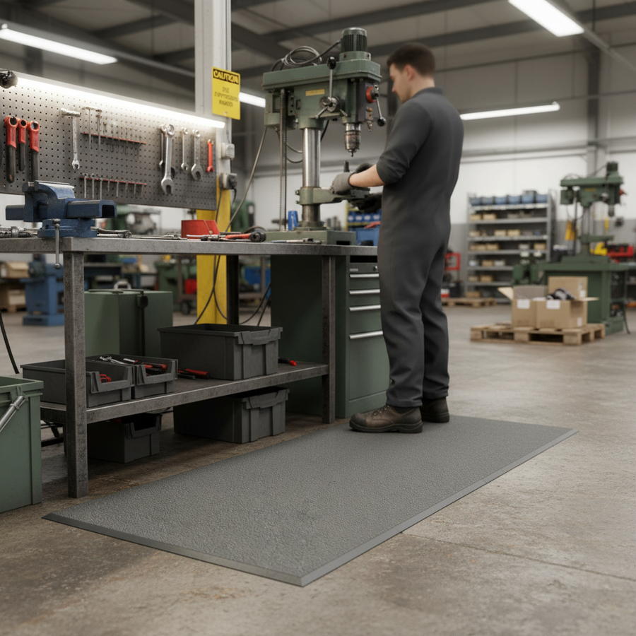 Premium Anti-Fatigue Work Mat - Non-Slip Grey Surface - Front view