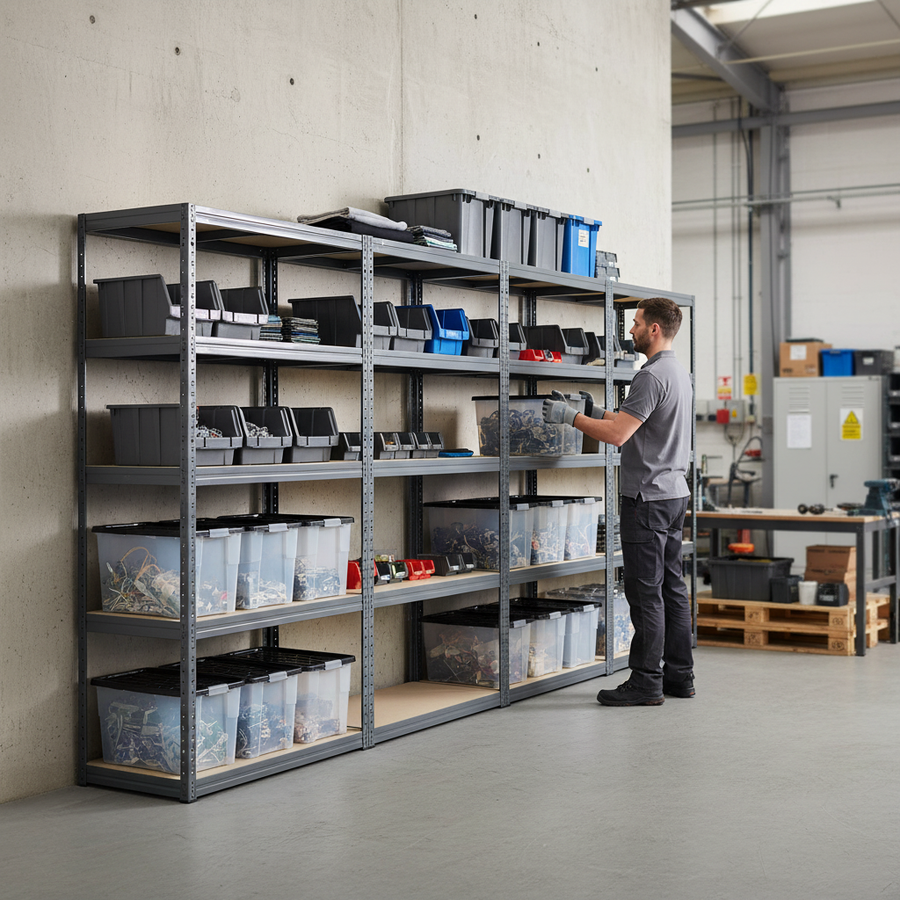 Premium Shelving Units with Storage Boxes - 1800mm High Grey - Front view