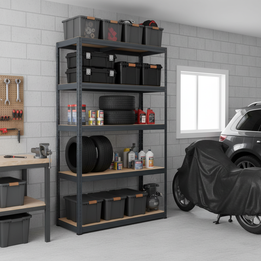 Heavy Duty Garage Shelving - 1800mm High - 200/280kg Load Capacity - Grey - Front view