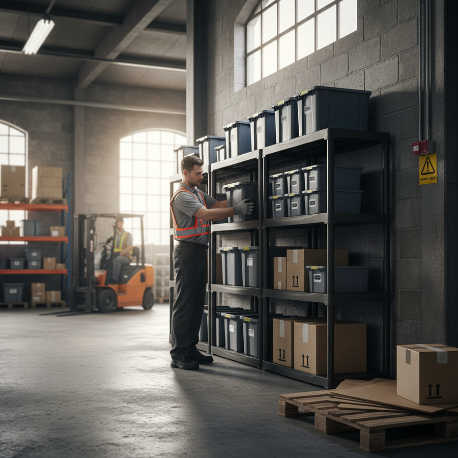 Heavy Duty Plastic Shelving - 1330mm High - 20kg Capacity - Charcoal - Front view