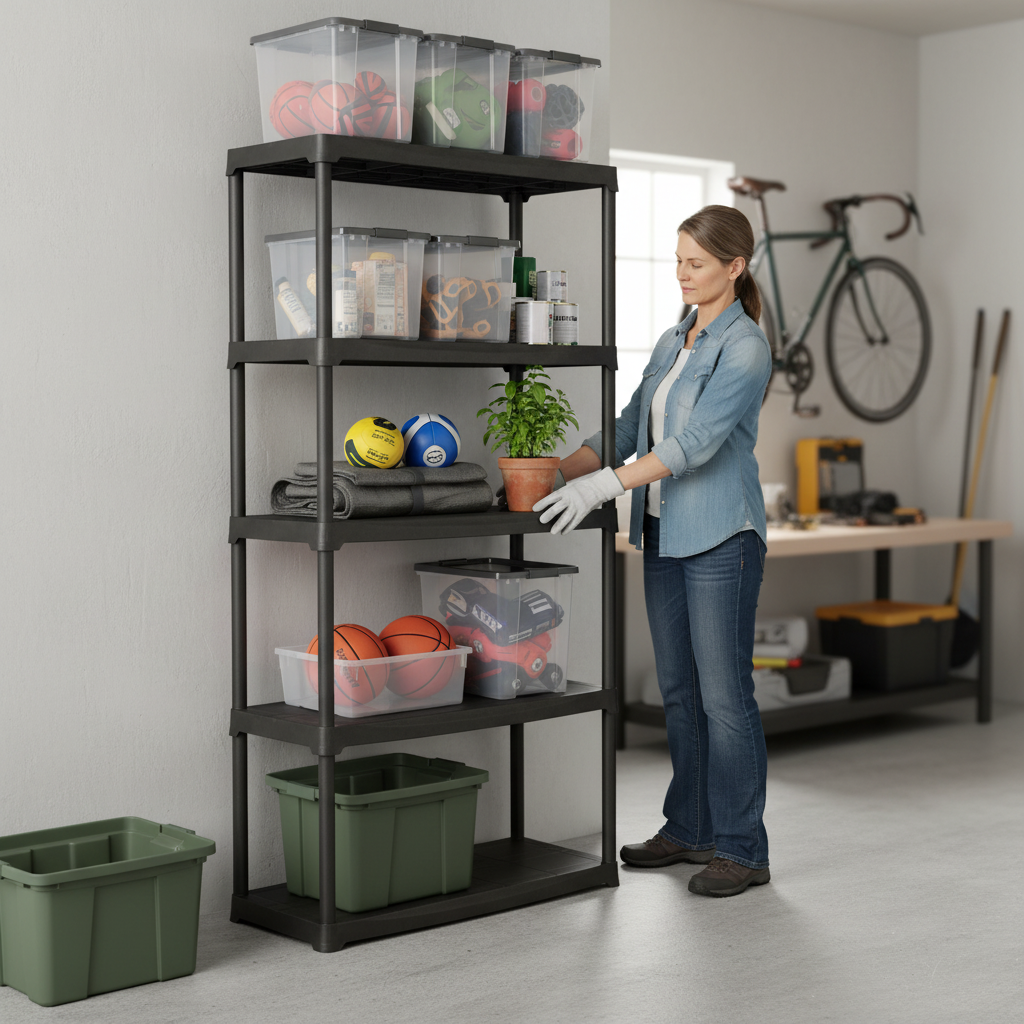 Heavy Duty Plastic Shed Shelving - 1760mm High - 20kg Capacity - Front view