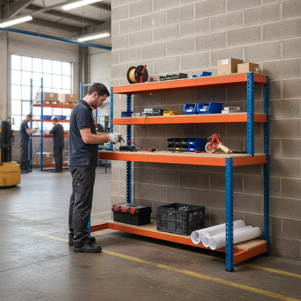 Premium Industrial Workstation with Lower Half Shelf - 1677mm High - 400kg Capacity - Side view