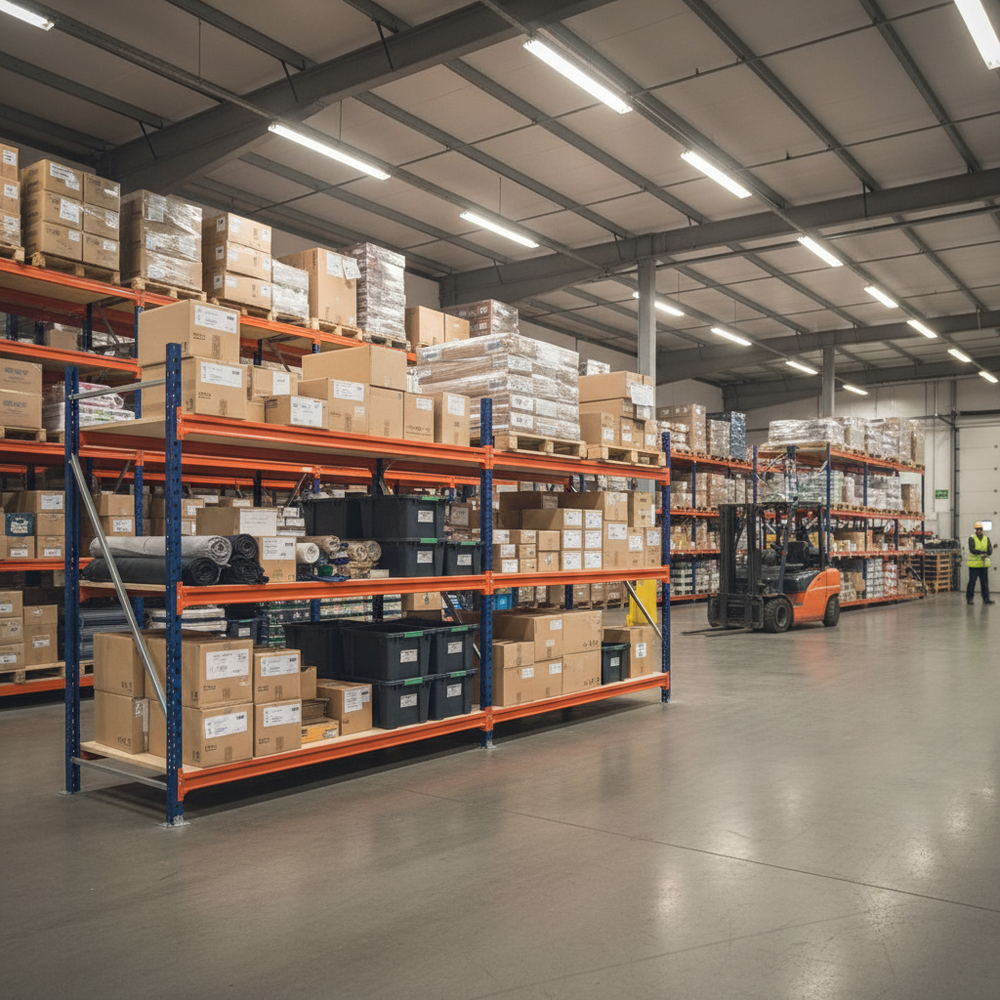 Heavy Duty Longspan Shelving Unit - 2500mm High - Blue & Orange - Side view