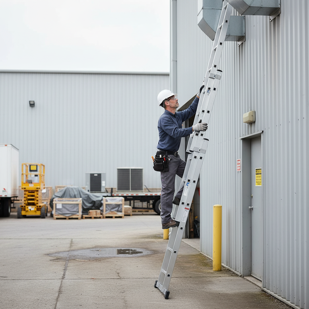 Professional Square Rung Triple Extension Ladders - 5 Sizes Available - Side view