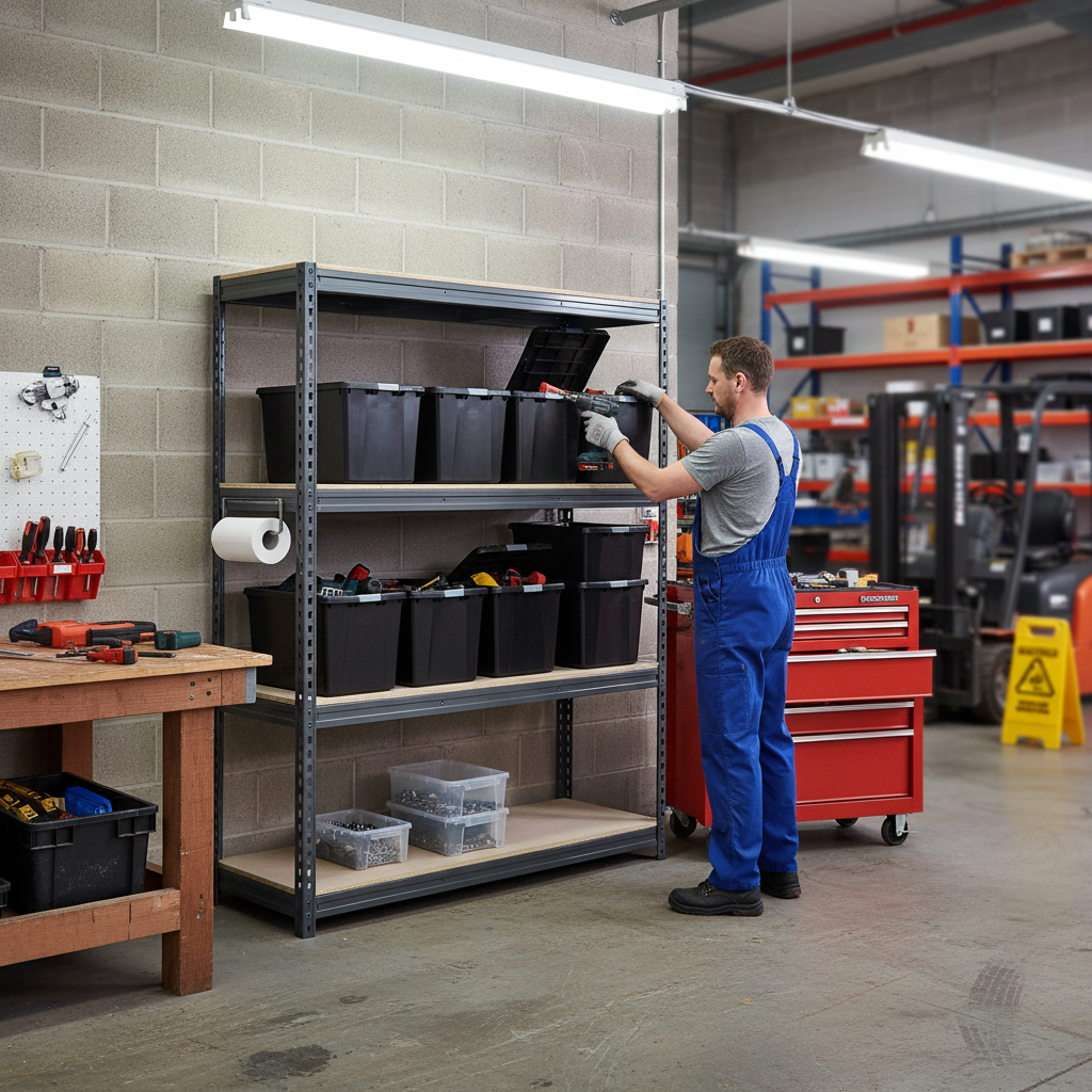 Premium Heavy Duty Shelving with 8x 37L Plastic Storage Boxes - 2200mm High - Grey - Side view