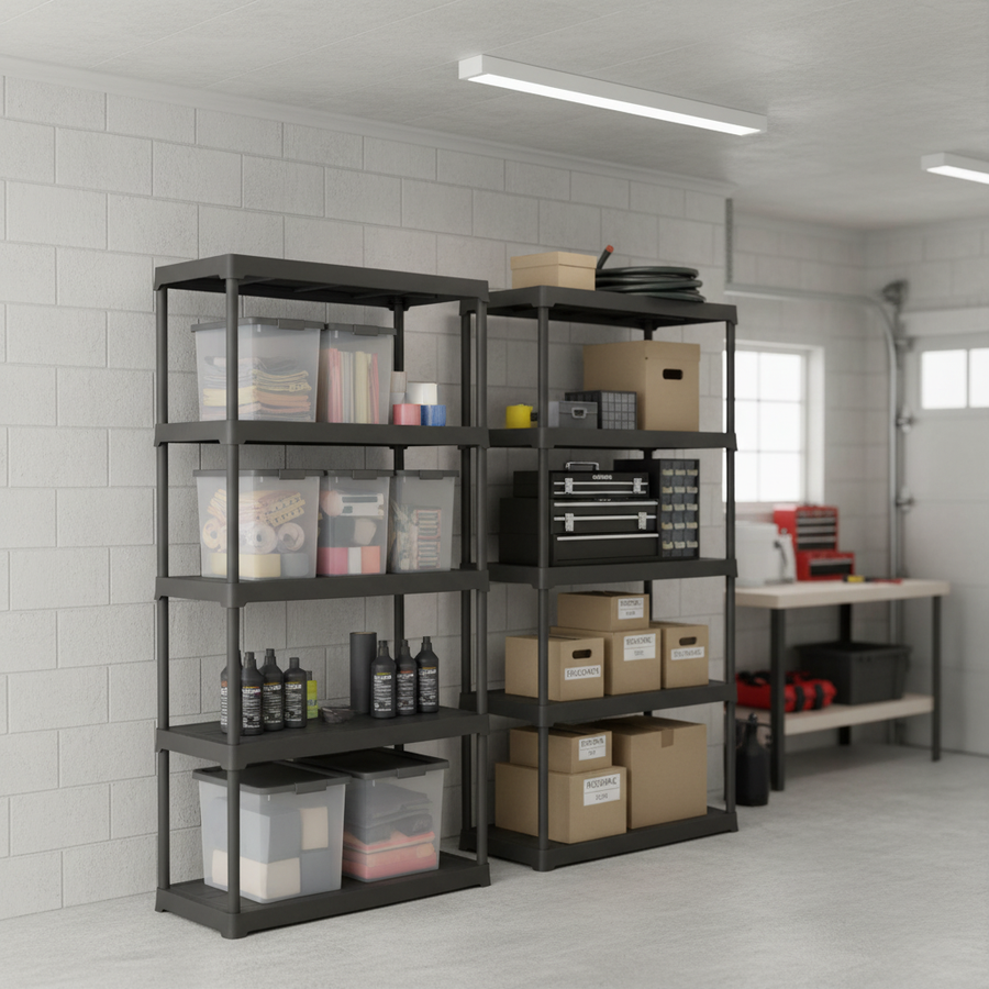 Heavy Duty Plastic Shelving Unit - 1760mm High - 20kg Capacity - Charcoal - Front view