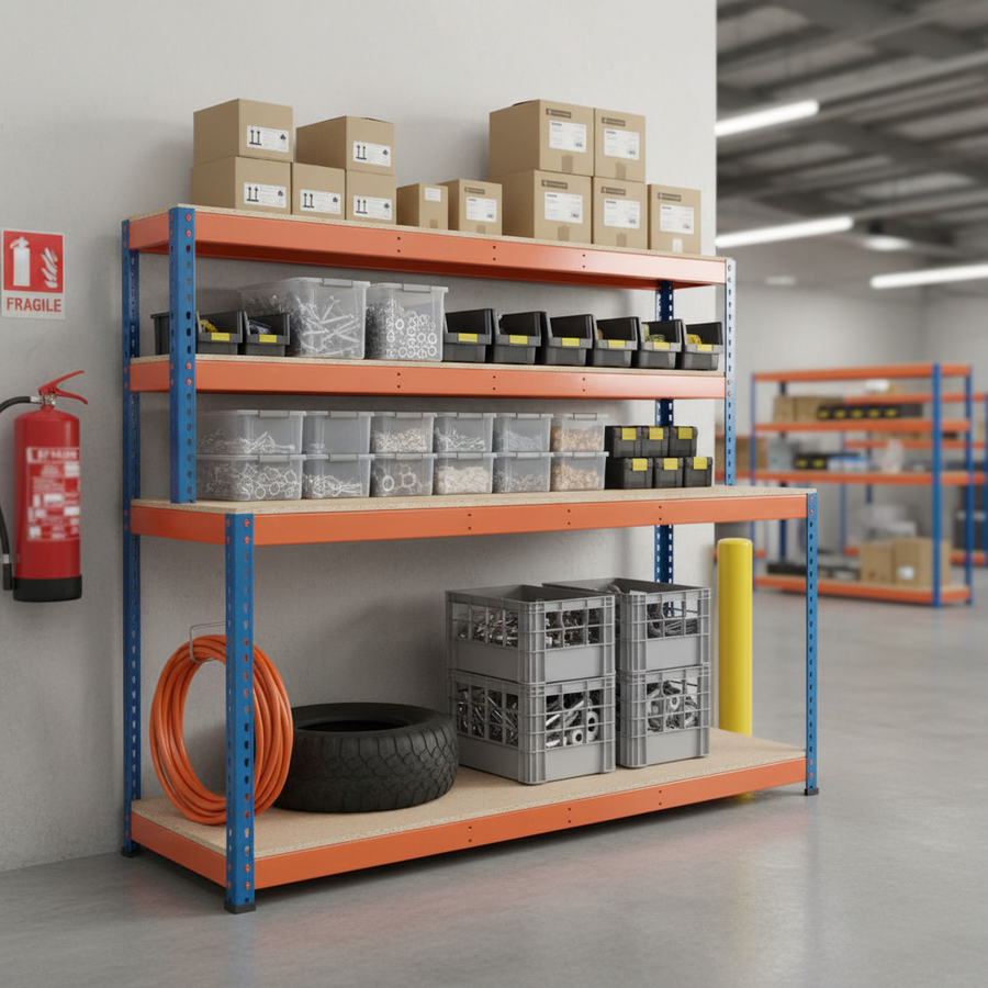 Heavy Duty Workstation - 1677mm High - 400kg Capacity - Chipboard - Blue & Orange - Front view