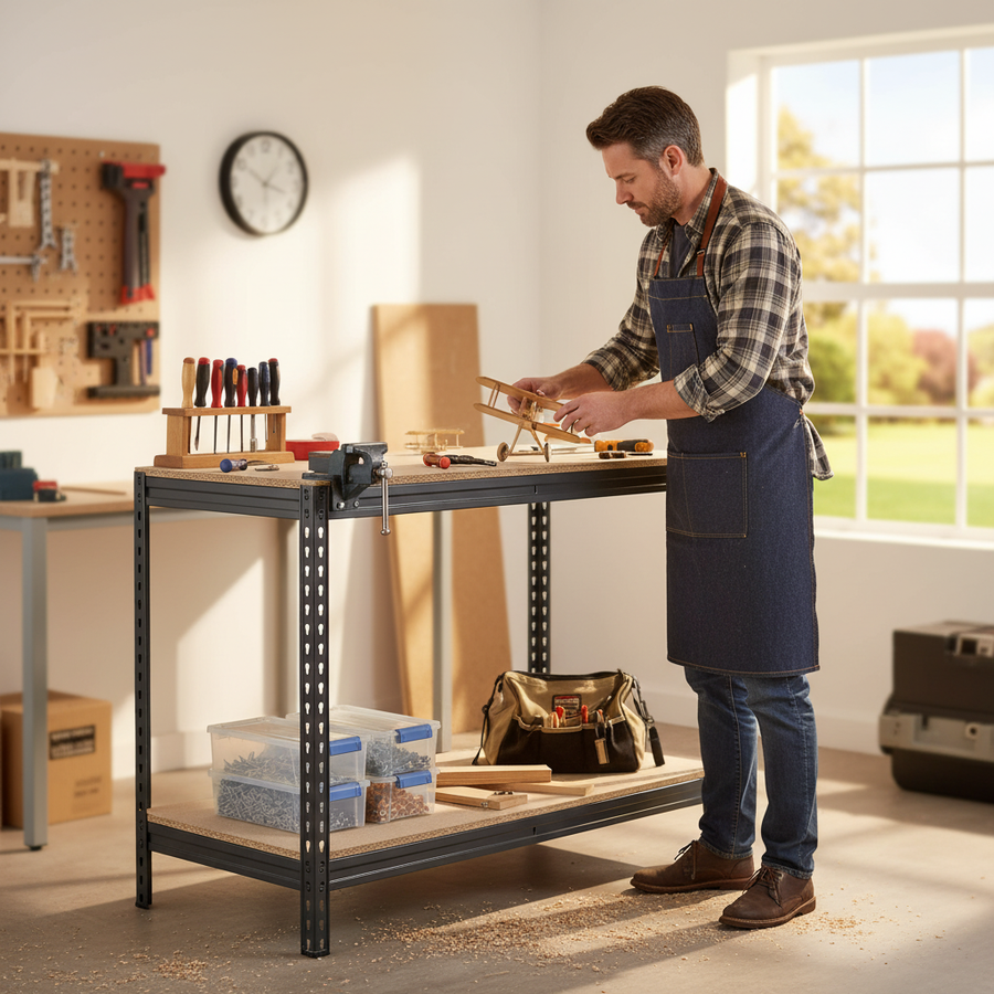Heavy Duty Workbench - 915mm High - 400kg Capacity - Grey Chipboard - Front view