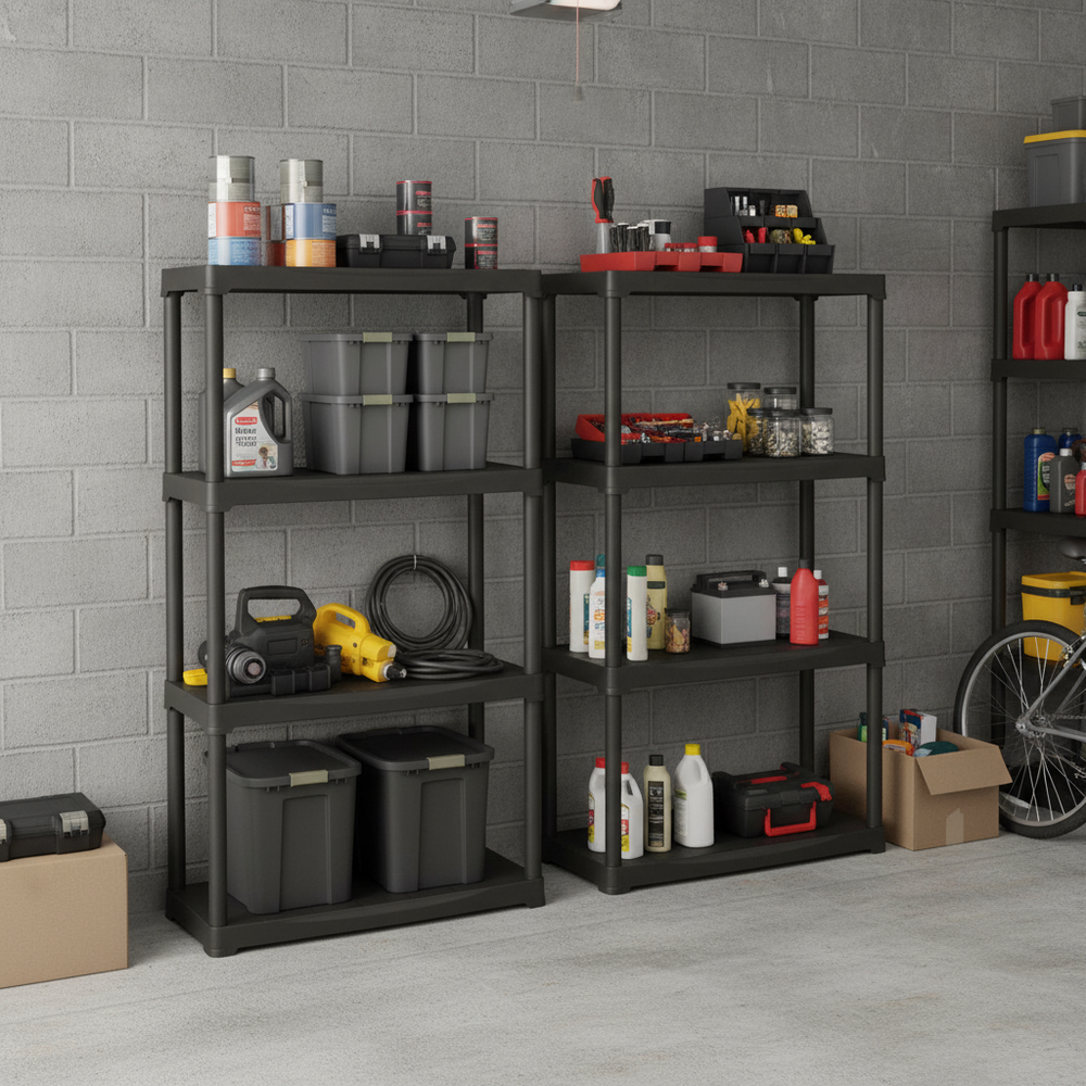 Heavy Duty Plastic Shelving - 1330mm High, 20kg Capacity - Charcoal - Side view