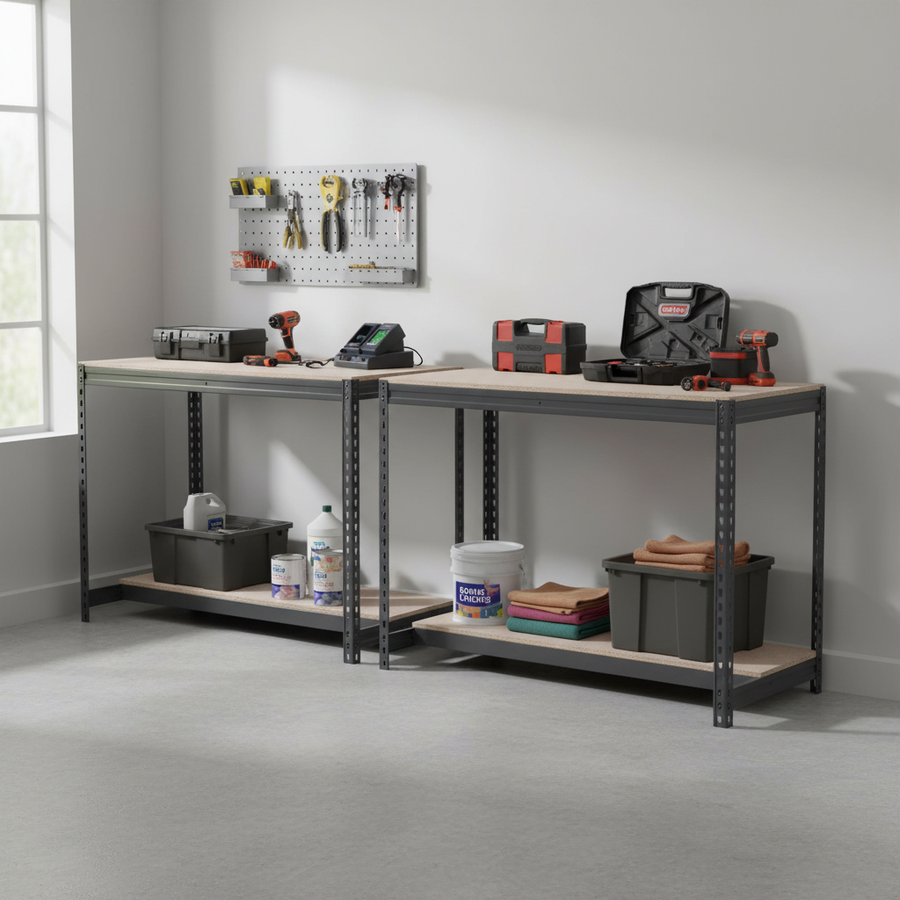 Heavy Duty Workbenches with Adjustable Shelf - 915mm High - 400kg Capacity - Front view