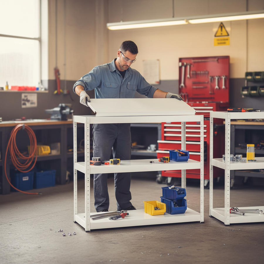 Premium Half Height Metal Shelving Unit - 900mm High - 90/130kg - White - Front view