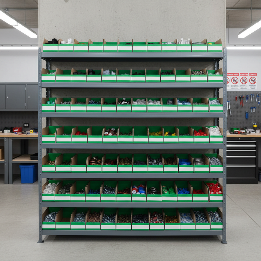 Premium Flat Pack Cardboard Parts Bins - Versatile & Cost Effective - Front view