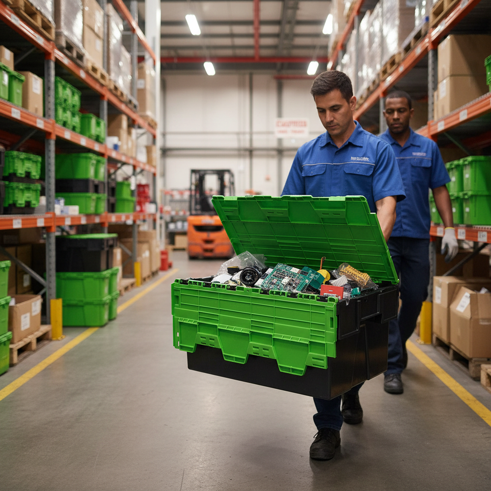 Premium Tote Boxes - 3 Sizes - Green for All Industries - Side view