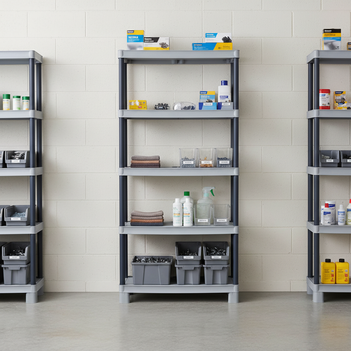 Premium Plastic Shelving - 1720mm High - 20kg Capacity - Grey - Front view