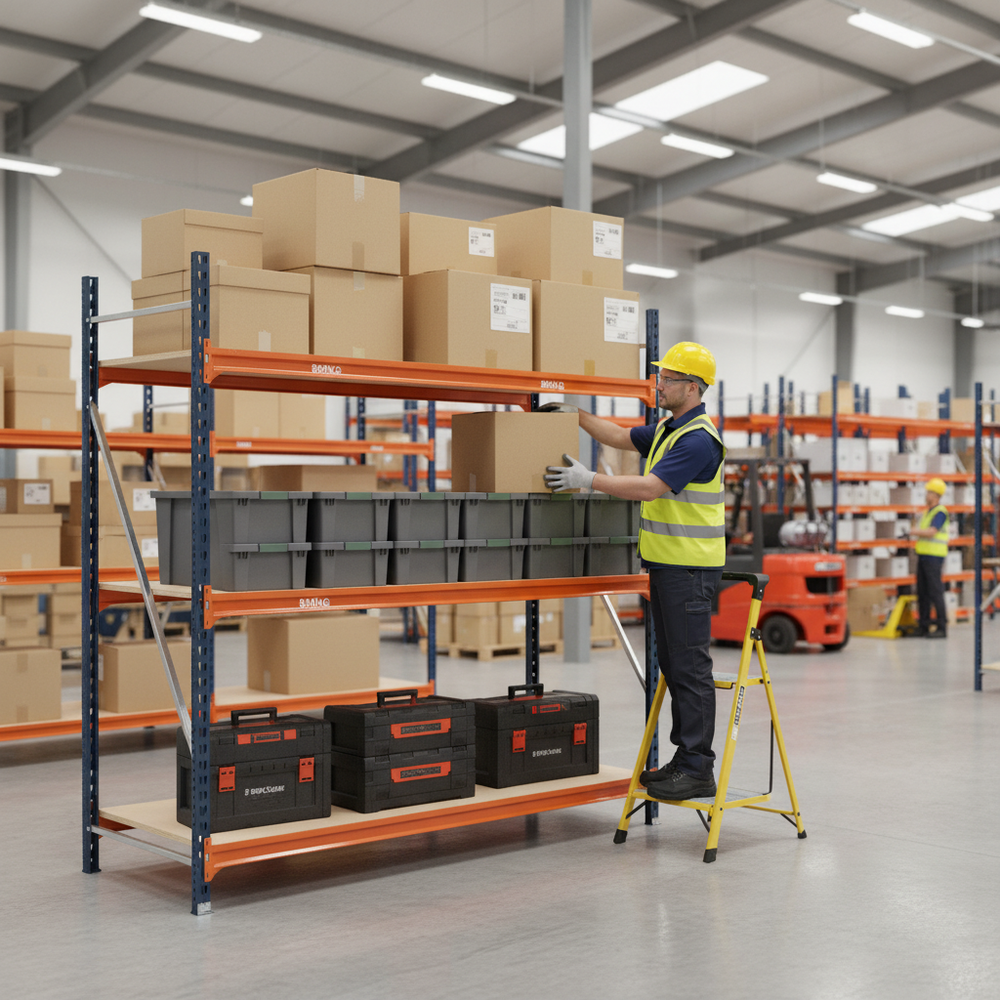 Premium Heavy Duty Longspan Shelving Extension Kit - 2000mm High - Blue & Orange - Side view