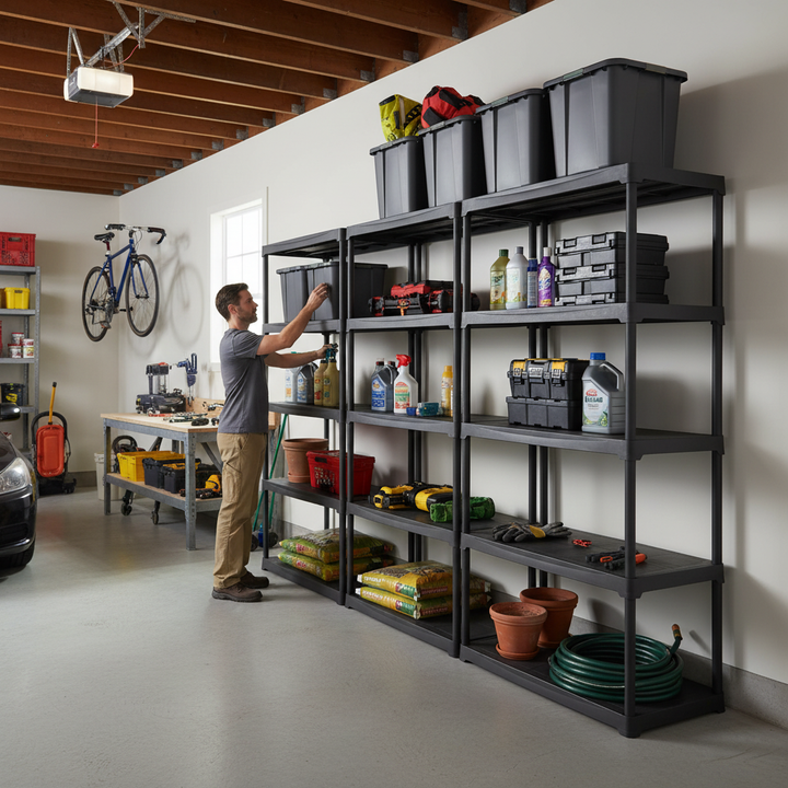 Heavy Duty Plastic Shelving Unit - 1760mm High - 20kg Capacity - Charcoal Finish - Side view