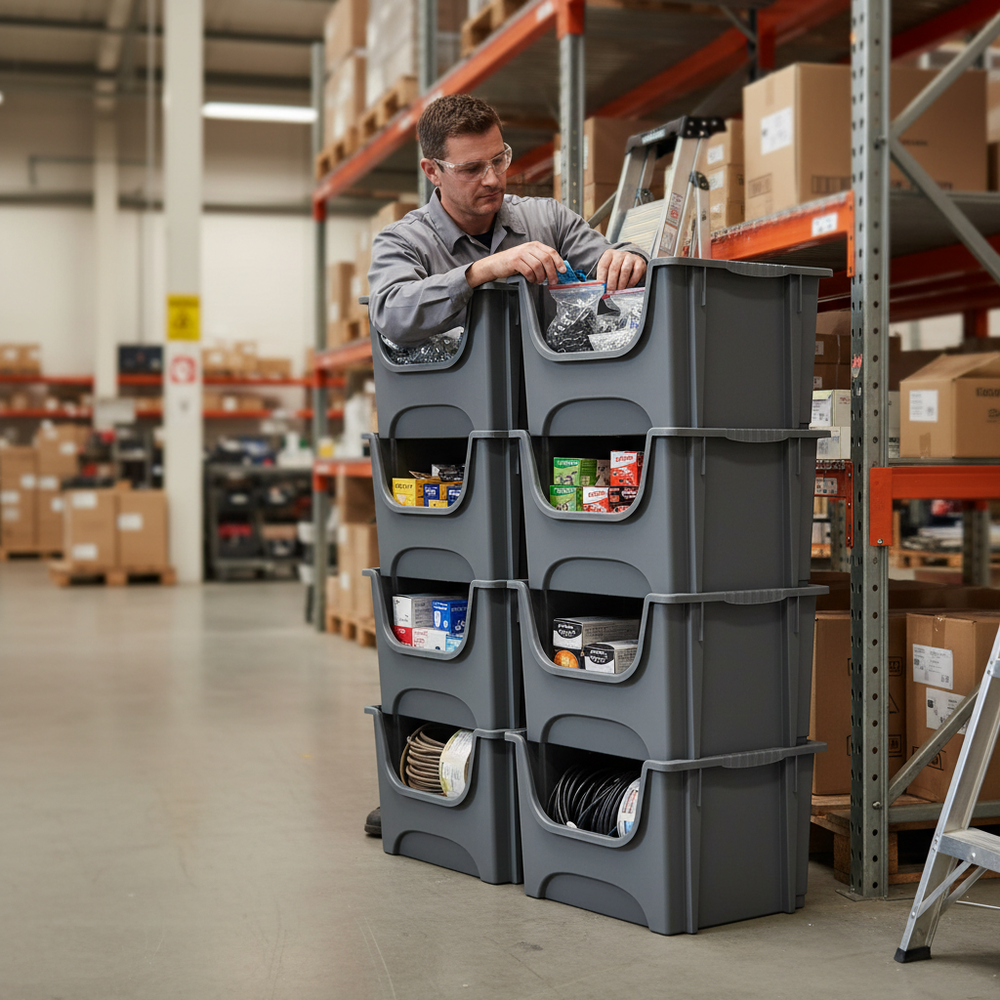 50L Heavy Duty Stacking Pick Bins - Ideal for Storage Solutions - Side view