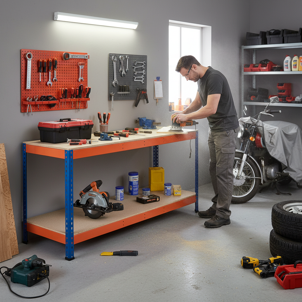 Premium Heavy Duty Workbench - 915mm High - 800kg Capacity - Chipboard - Side view