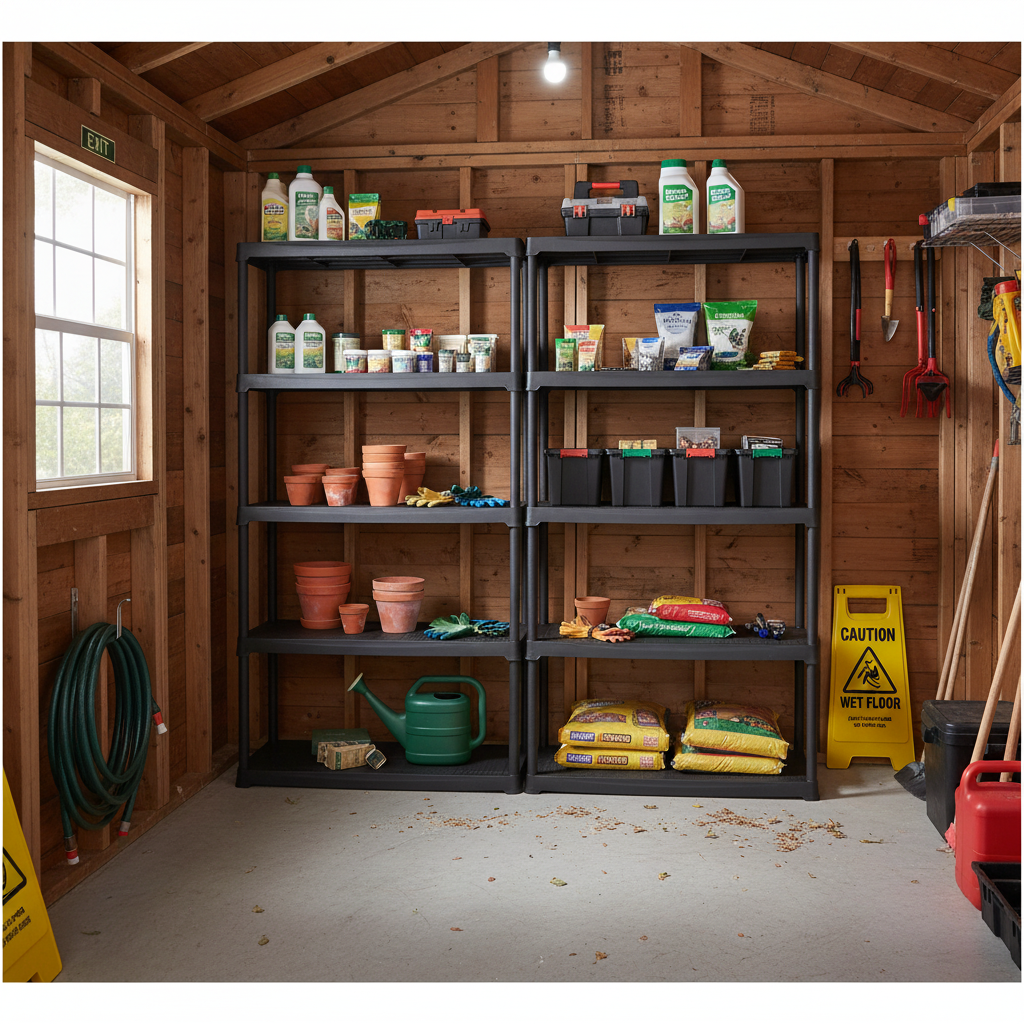 Heavy Duty Plastic Shed Shelving - 1760mm High - 20kg Capacity - Charcoal - Front view