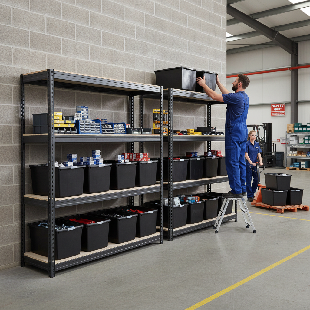 Premium Heavy Duty Shelving with 8x 62L Storage Boxes - 2000mm High - Side view