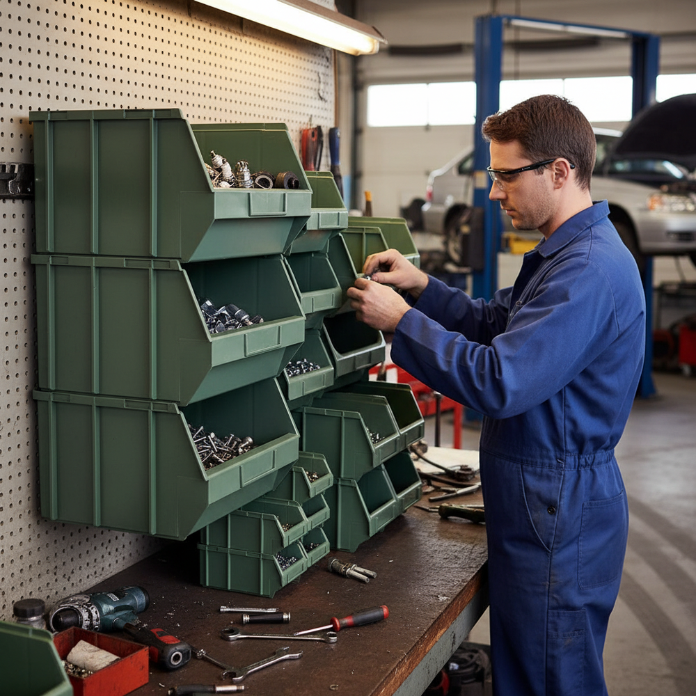 Linkable Plastic Small Parts Pick Bins - Versatile Storage Solutions - Side view