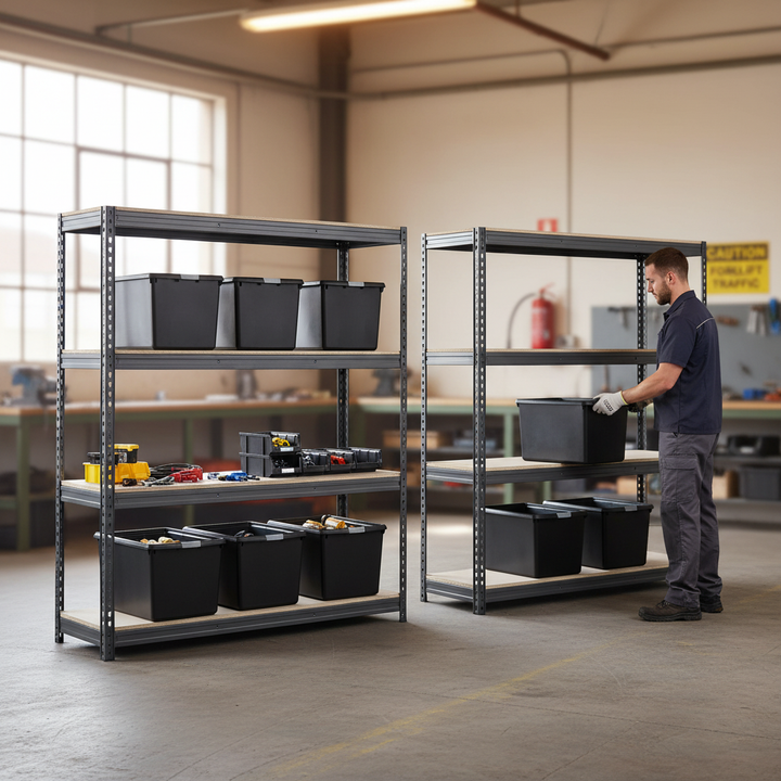 Premium Heavy Duty Shelving with 8x 62L Storage Boxes - 2000mm High - Front view