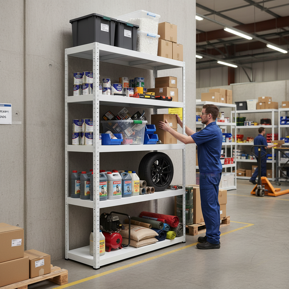 Heavy Duty Metal Shelving - 1800mm High - 90/130kg Capacity - White - Side view