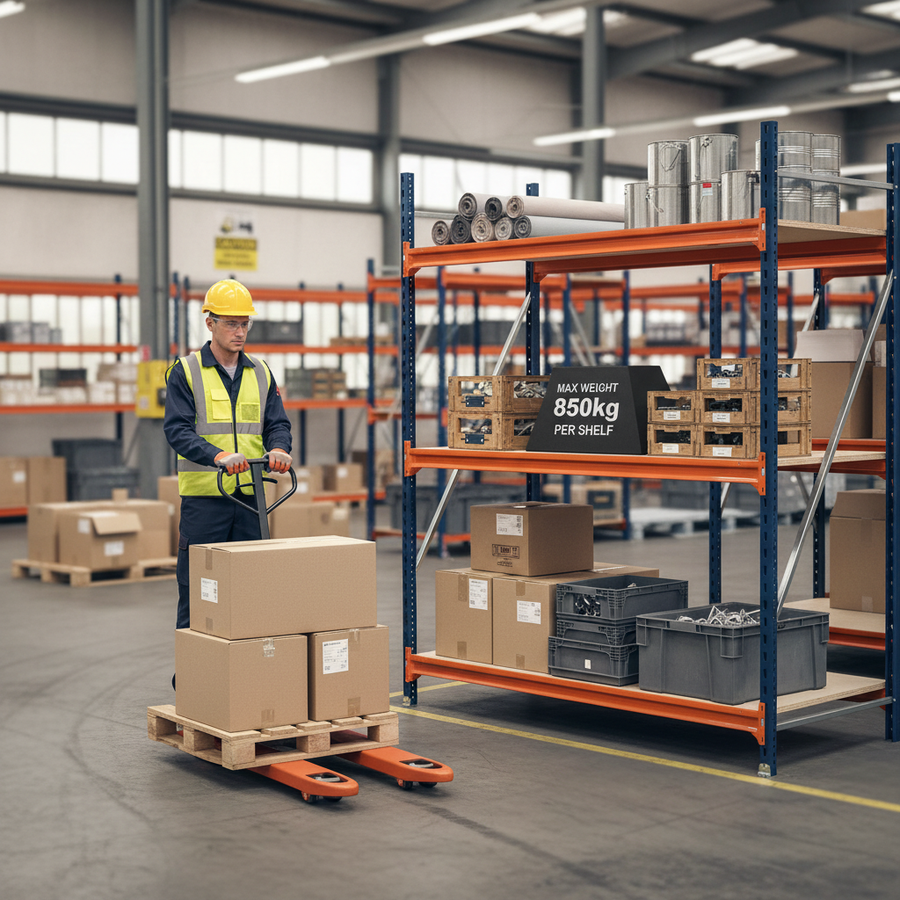 Premium Heavy Duty Longspan Shelving - 2000mm High - Blue & Orange - Front view