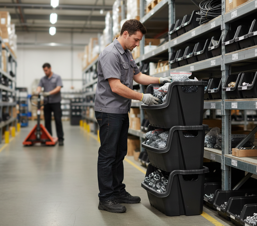 87L Heavy Duty Stacking Pick Bins - Ideal for Storage and Organization - Side view