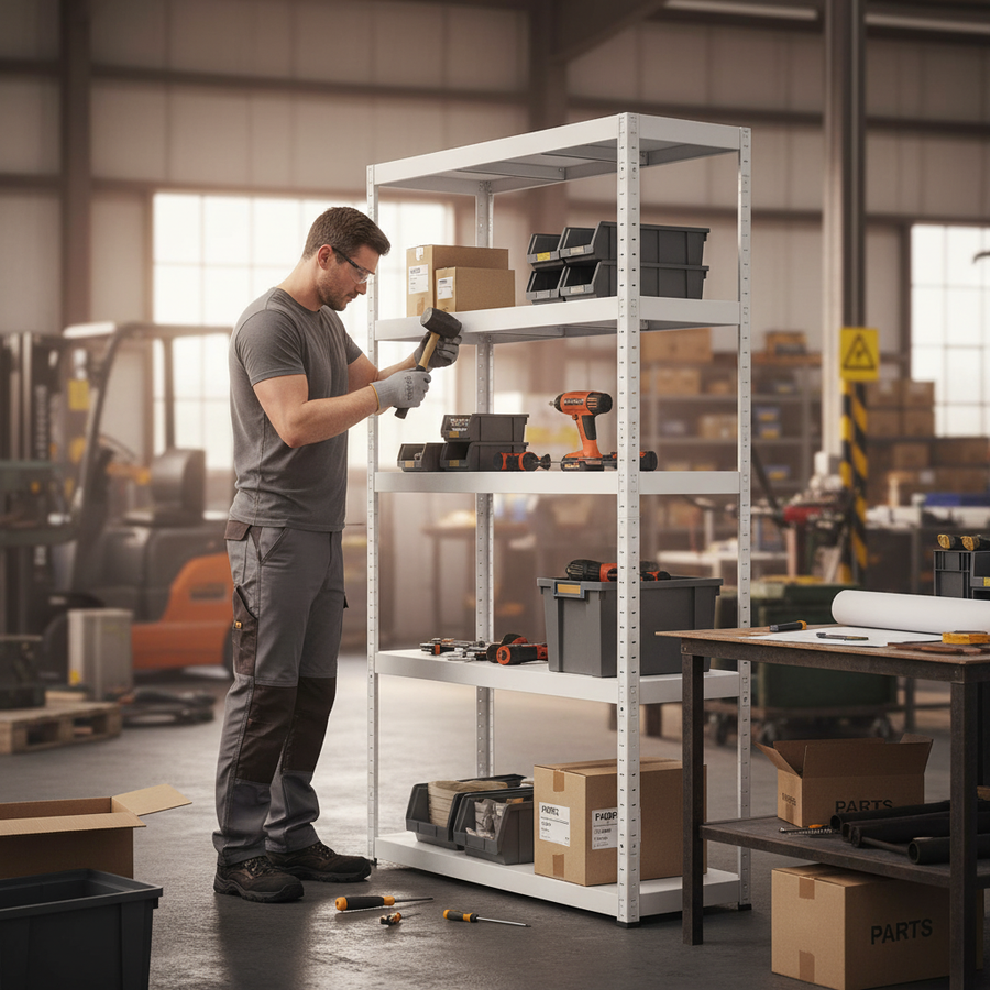 Heavy Duty Metal Shelving - 1800mm High - 90/130kg Capacity - White - Front view