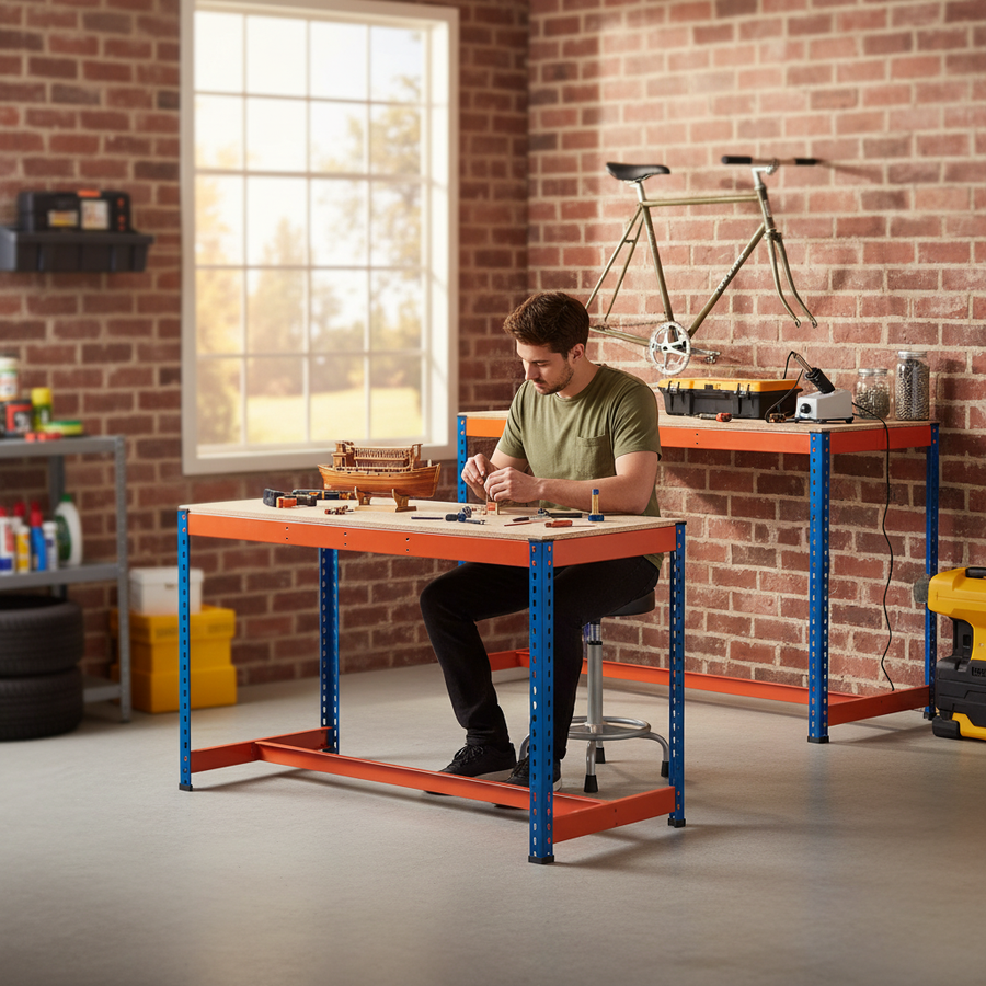 Premium T-Bar Workbenches - 915mm High - 800kg Capacity - Chipboard Finish - Front view