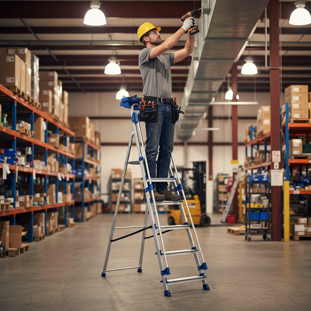 Professional Workstation Platform Step Ladders - 5 Sizes Available - Side view