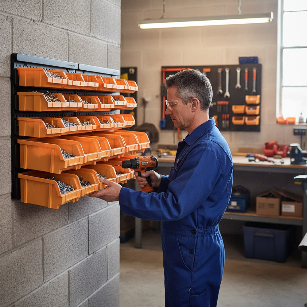 Heavy Duty Wall Mounted Louvre Panel Parts Bin Kits for Storage - Side view