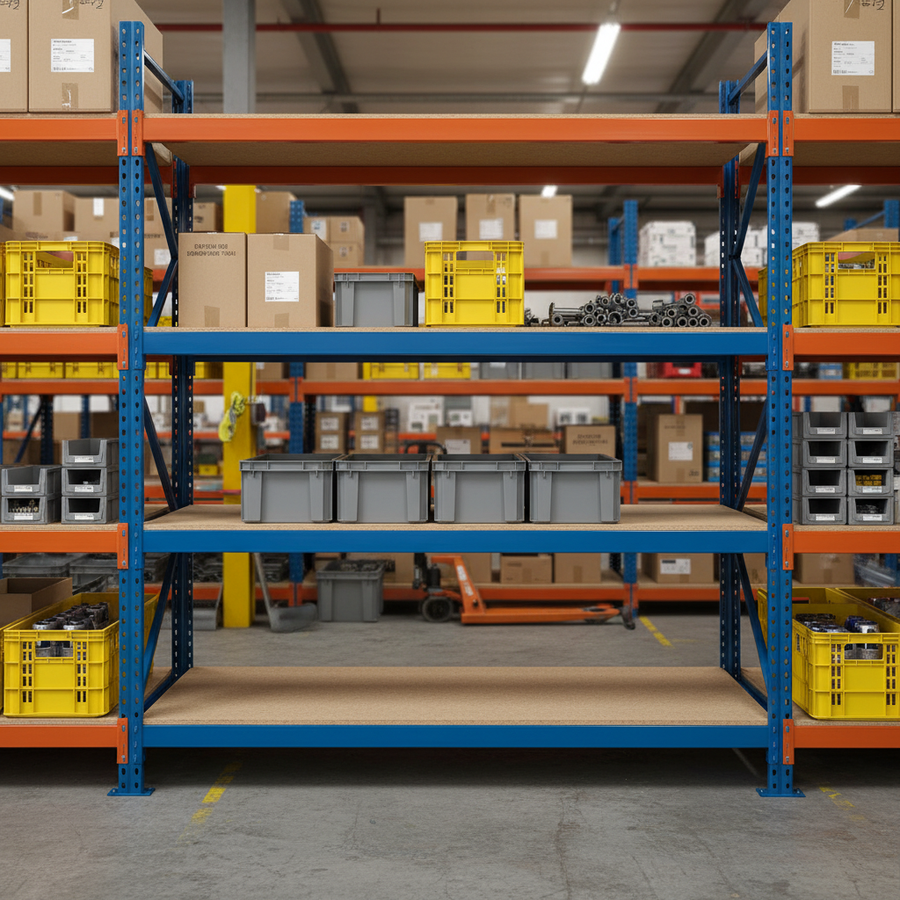 Additional Heavy Duty Chipboard Shelf - 15mm Thick, Blue Finish - Front view