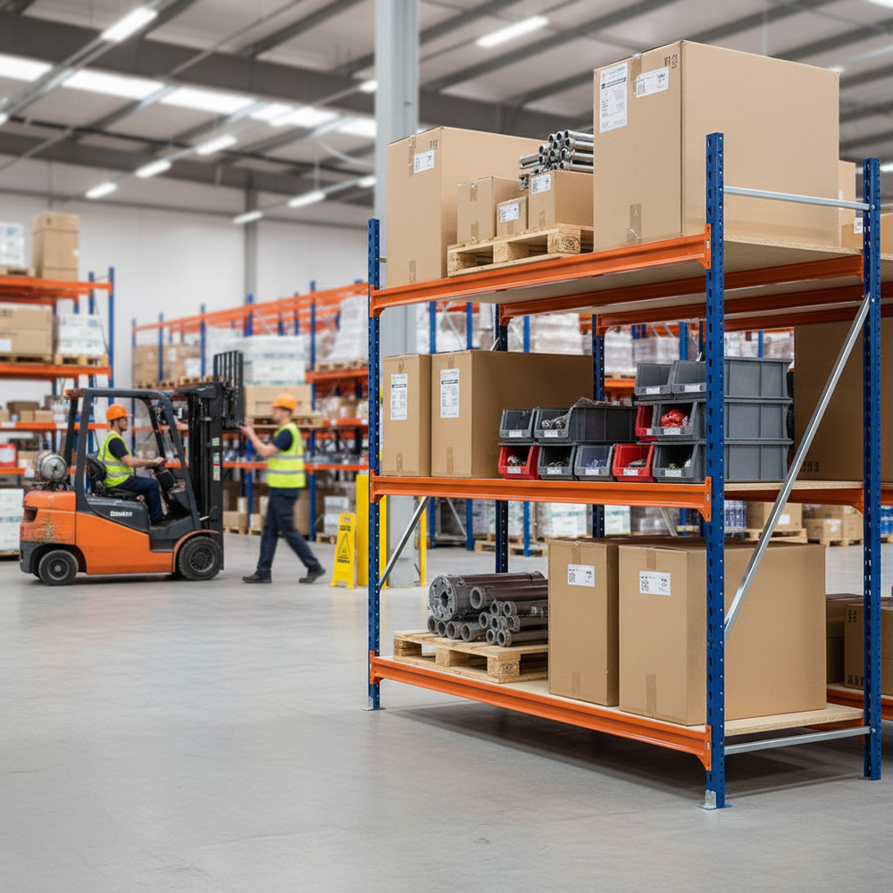 Premium Heavy Duty Longspan Shelving Extension Kit - 2500mm High - Blue & Orange - Side view