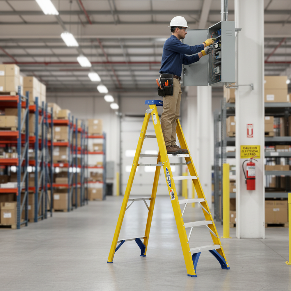 Professional Fibreglass Platform Step Ladders - 8 Sizes Available - Side view