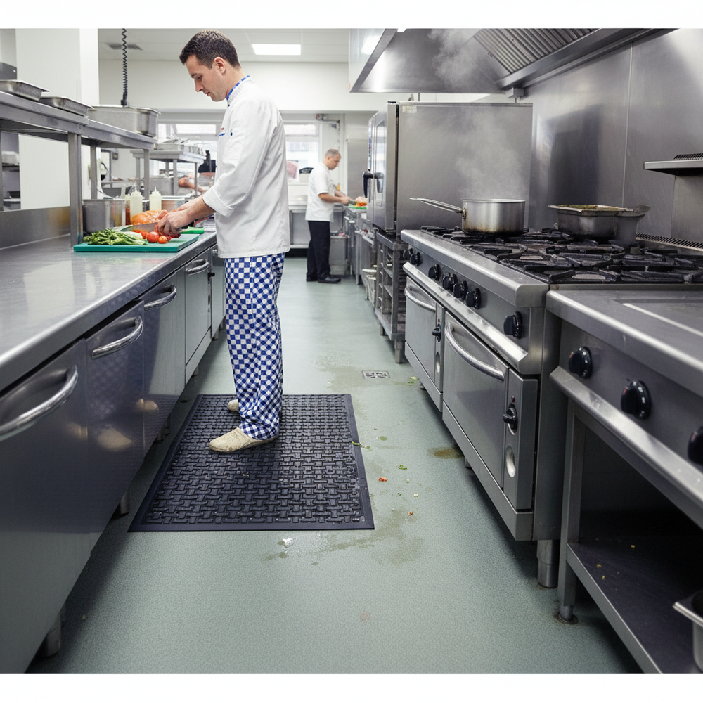 Heavy Duty Grease Resistant Anti-Fatigue Work Mat for Food Areas - Side view